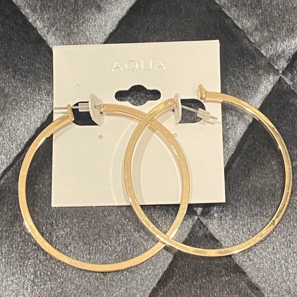 NEW! AQUA Gold Hoop Earrings Pierced 2”